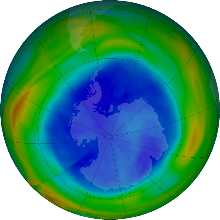 Antarctic ozone map for 30 August 2018